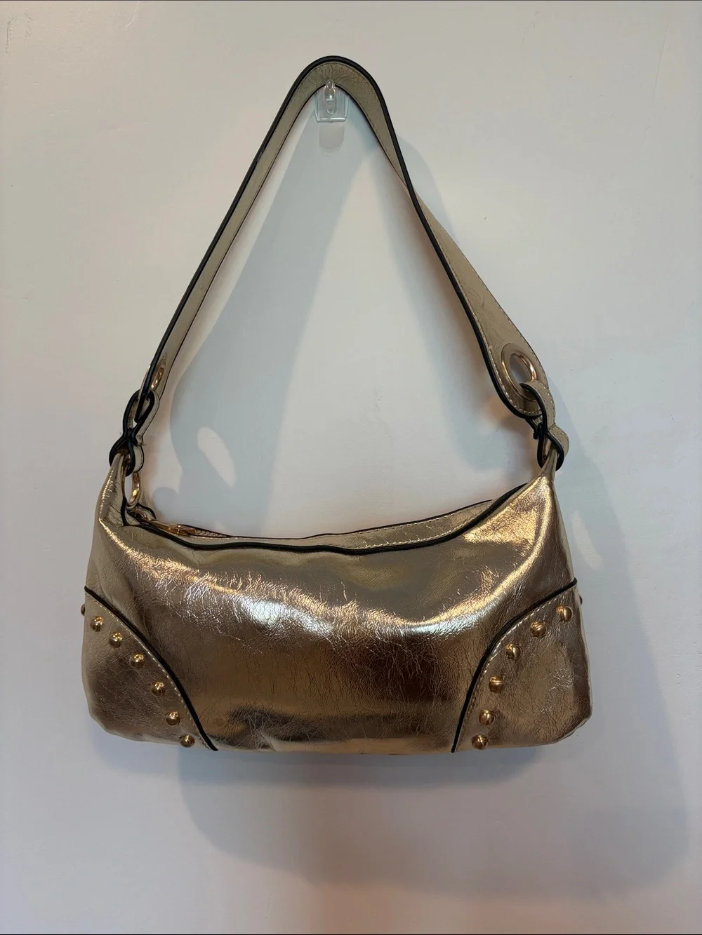 Stradivarius Metallic Gold Studded Shoulder Bag